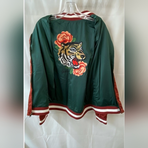 NWOT SONIX Embroidered Bomber Jacket - Green and Red REVERSIBLE SZ XL - Picture 4 of 7